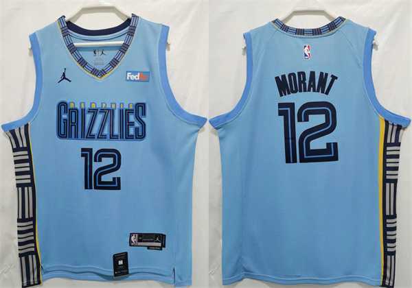 Men%27s Memphis Grizzlies #12 Ja Morant Blue Stitched Jersey->los angeles lakers->NBA Jersey